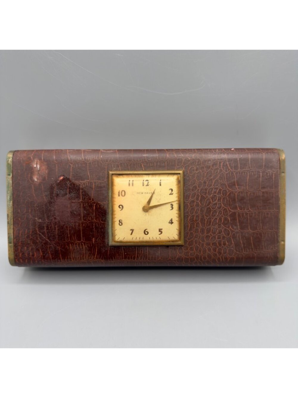 Vintage New Haven Faux Leather Dresser Clock Travel Box Works Parts Replace READ